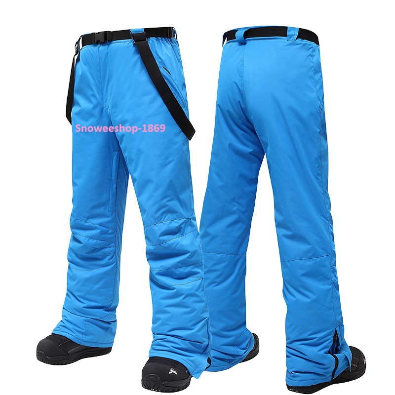 กางเกงสกีสำหรับผู้ชาย กางเกงสกีสำหรับผู้หญิง กางเกงสกีคู่รัก กางเกงกันหนาวผ้าฝ้ายผสมเส้นใยโพลีเอสเคลือบสารสะท้อนหยดน้ำ กางเกงหนาและอุ่นมาก กันหนาวอุณหภูมิติดลบพร้อมสายคล้องถอดแยกได้ ชายกางเกงมีซิปปรับทรงขาและยางรัดกันลมกันหิมะเข้า มีทั้งของผู้ชายและผู้หญิ