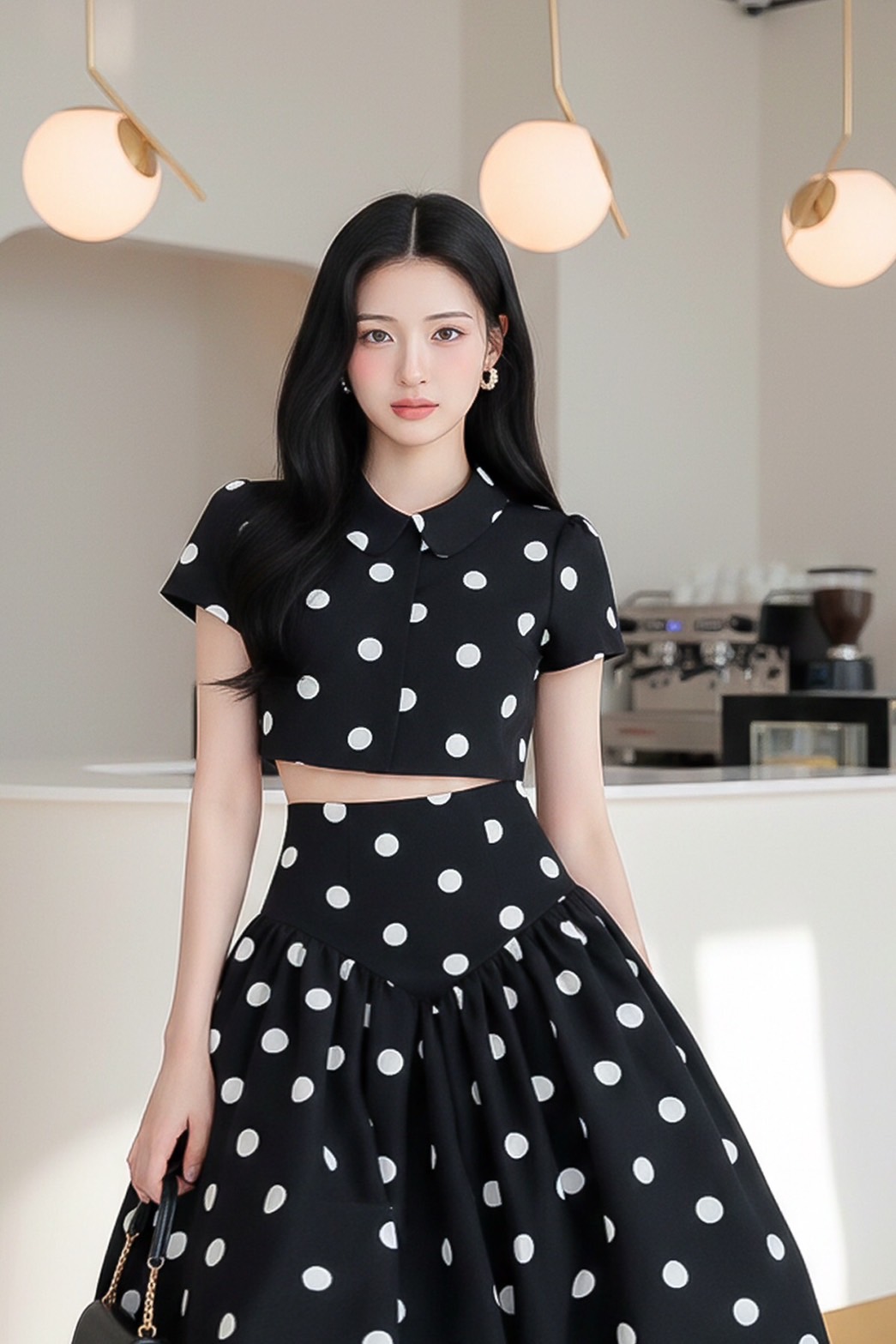Set เสื้อกับกระโปรงบอลลูน ตัวเสื้อทรงเชิ้ต แขนสั้น ติดกระดุมหน้า เนื้อผ้าลายจุด ผ้าดี มีน้ำหนัก ไม่บาง ตัวกระโปรงยาว เอวสูง ทรงบอลลูน ซิปหลัง รุ่นนี้งานสวย ทรงเป๊ะ คัทติ้งเนี้ยบมากๆค่ะ รับรองใส่ออกมาไม่ผิดหวังการันตีให้เลย บอกเลยห้ามพลาดเด็ดขาดงานดีงานสวย