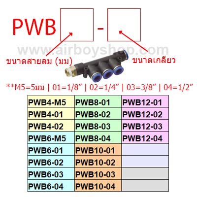 ข้อต่อลม 5 ทาง เกลียวข้าง รุ่น PฺฺWB