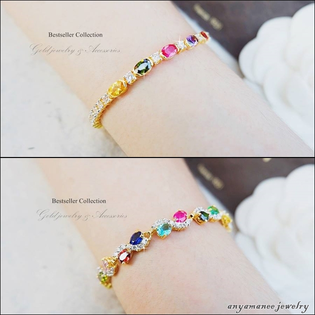 สร้อยข้อมือพลอยครึ่งเส้นประดับเพชรczแท้ มี2แบบให้เลือก