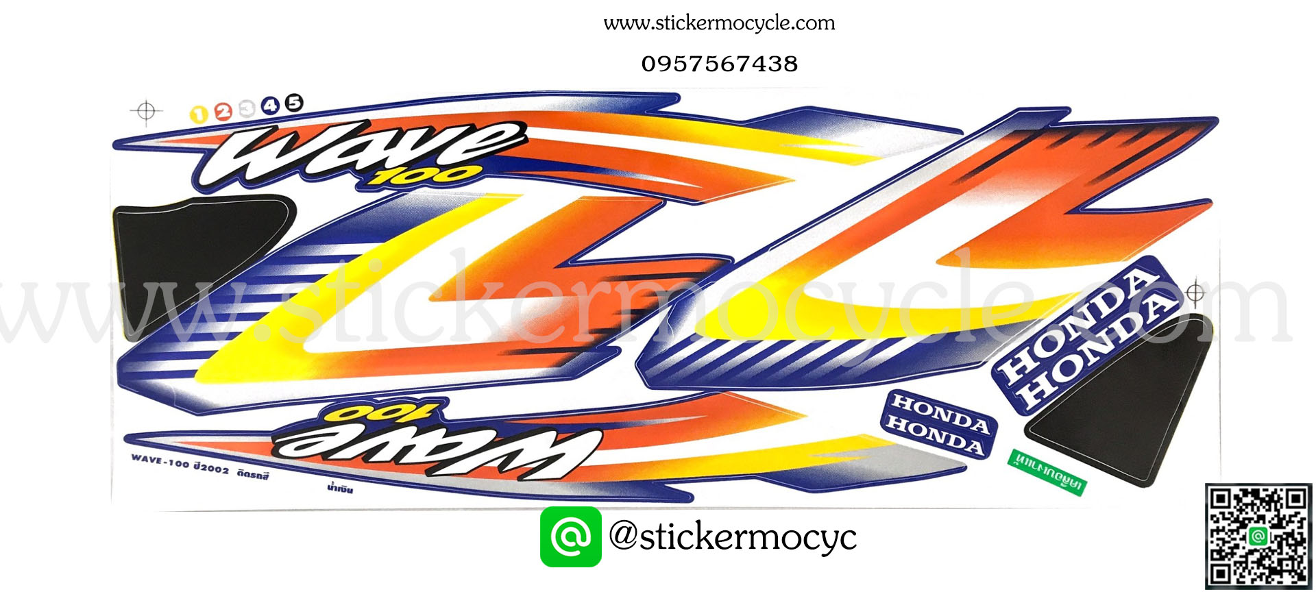 Sticker HONDA Wave 100 ปี2002 ติดรถสีน้ำเงิน (เคลือบเงา) สติ๊กเกอร์ ติดรถมอเตอร์ไซค์ ฮอนด้า เวฟ