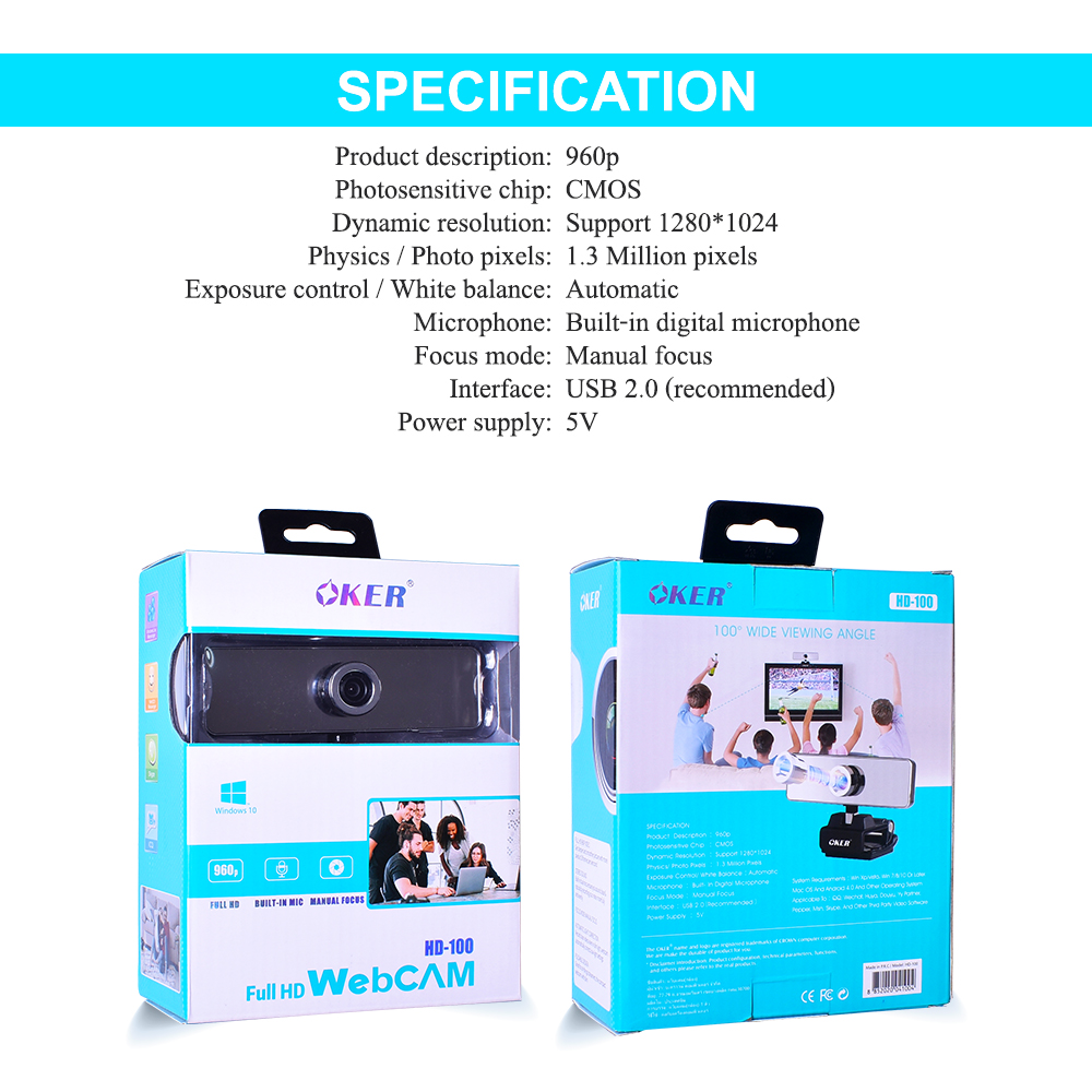 OKER HD-100 Web Camera กล้องเว็บแคม 960P CM-OK-HD-HD100