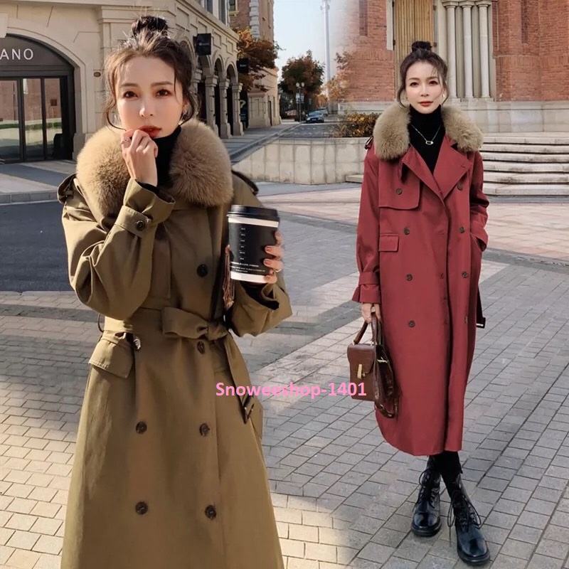Trench Coat เสื้อโค้ทกันหนาวสไตล์เกาหลีทรงโอเวอร์ไซผ้าฝ้ายทอหนาบุขนด้านใน มาพร้อมปกเฟอร์ถอดแยกได้เพิ่มความสลิมด้วยสายคาดเอวมี 2 สี