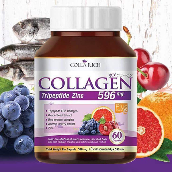 COLLA RICH Collagen Tripeptide Zinc 596mg. 60 Capsule