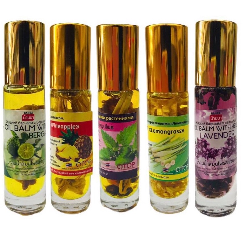 Banna oil balm with herb 10g 1 ขวด บ้านนา บาล์มน้ำสมุนไพร พินเสนน้ำ ลูกกลิ้งสมุนไพร