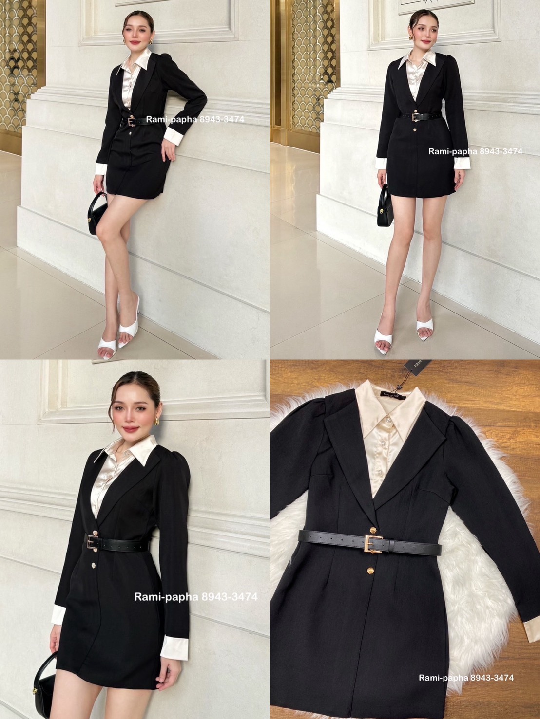 Ready to shipping ⚜️Label :: RAMI-PAPHA(รมิปภา) เดรสแขนยาว ดีเทลทูโทน ดีไซน์ตัดแต่งเชิ้ตด้านใน เชิ้ตด้านใน กระดุมเพรชสวยหรู ใช้งานได้จริง กระดุมหน้าอะไหล่สีทอง สวยหรูโดดเด่น ซับในอย่างดีทั้งตัว