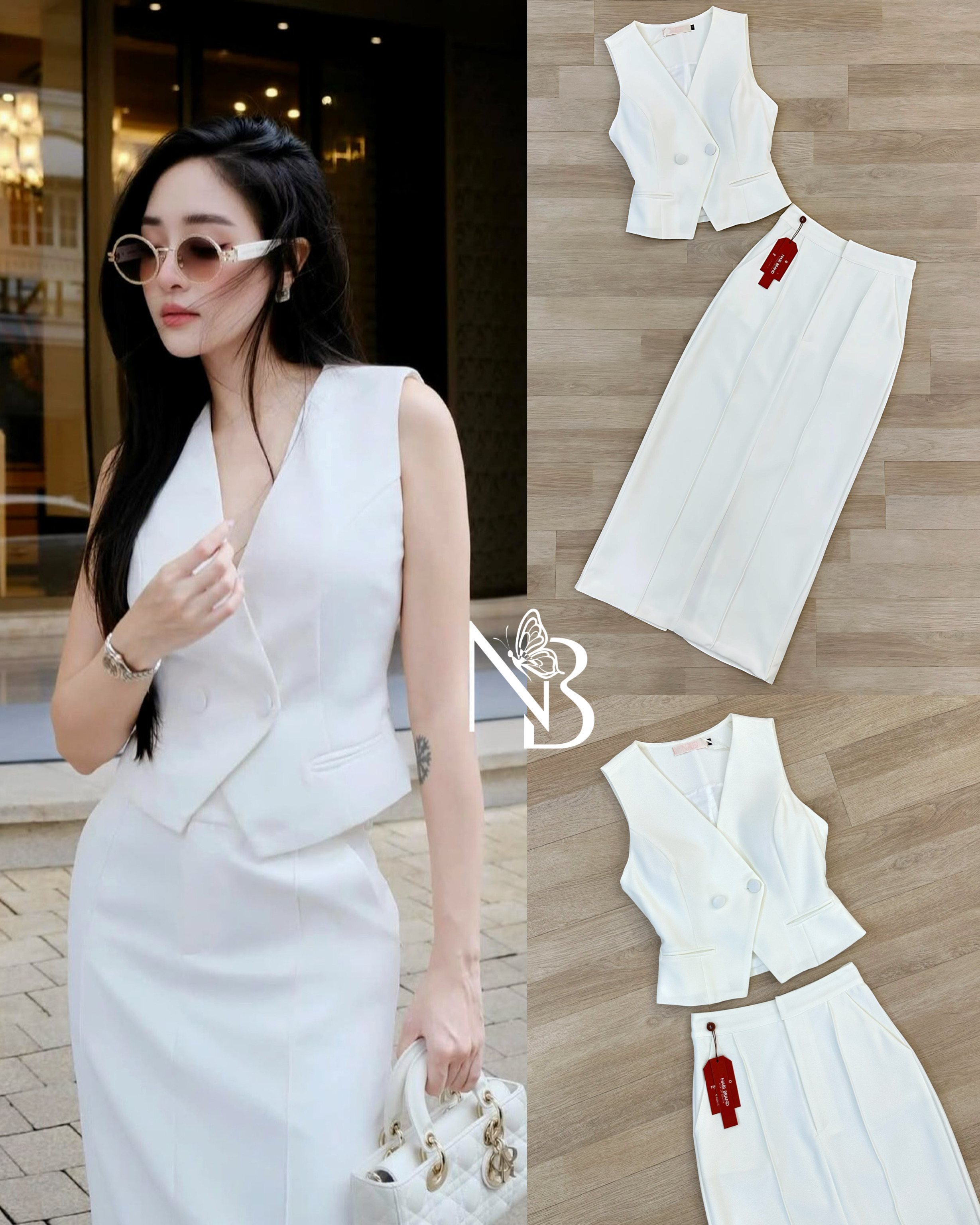 ชุดเซ็ตเสื้อแขนกุดคอV ดีไซน์สวยหรูด้านหน้าแต่งกระดุม มีสายปรับขนาดด้านหลัง มาคู่กระโปรงยาวเอวสูง ผ่าหลัง เย็บเกล็ด 2เส้นด้านหน้า ทำให้ดูหรู ไม่เชย งานมีซับ มีบราอย่างดี ที่สำคัญผ้าเกรด Premium อยู่ทรง สามารถใส่ออกงาน ใส่เดินห้าง ช้อปปิ้งได้แบบชิวๆ ลุคhi-c