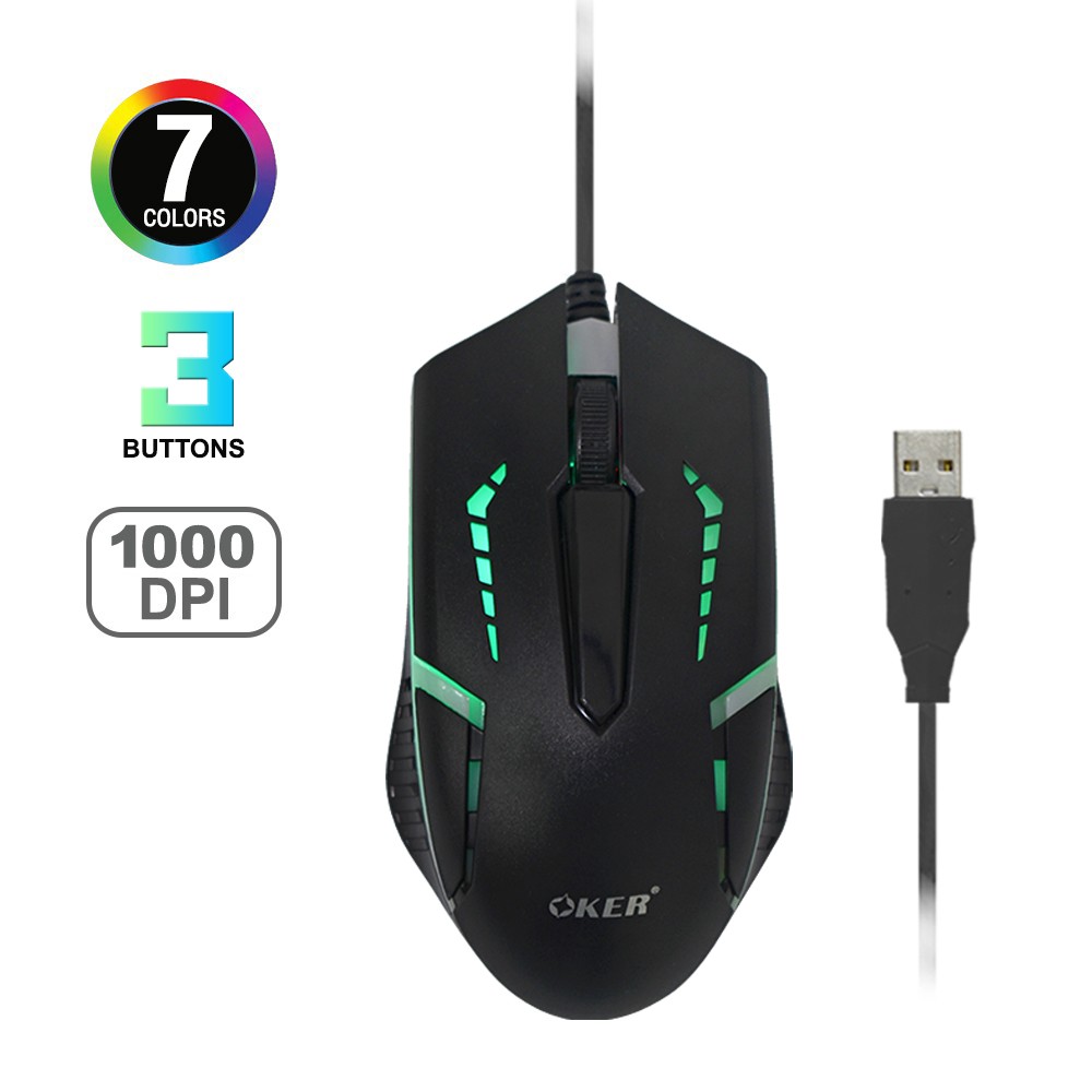 OKER RX7 MOUSE USB 3D LED 1000DPI ไฟ7สี SKU-02946