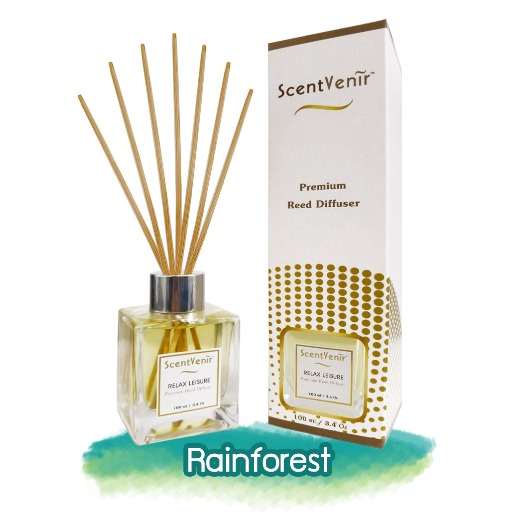 ScentVenir RAINFOREST Scent Diffuser น้ำหอมกระจายกลิ่น น้ำหอมปรับอากาศ ไม้หวาย ก้านไม้ ก้านหวาย ก้านไม้หอม กลิ่น เรนฟอเรสท์ สัมผัสกับกลิ่นของสายฝนในป่าเขียว หอมสดชื่น ชุ่มชื้น อโรม่า สูตรน้ำมันหอมระเหยแท้กับหัวน้ำหอมเกรดสูง ขนาด 100ml ใช้นาน 5 เดือน