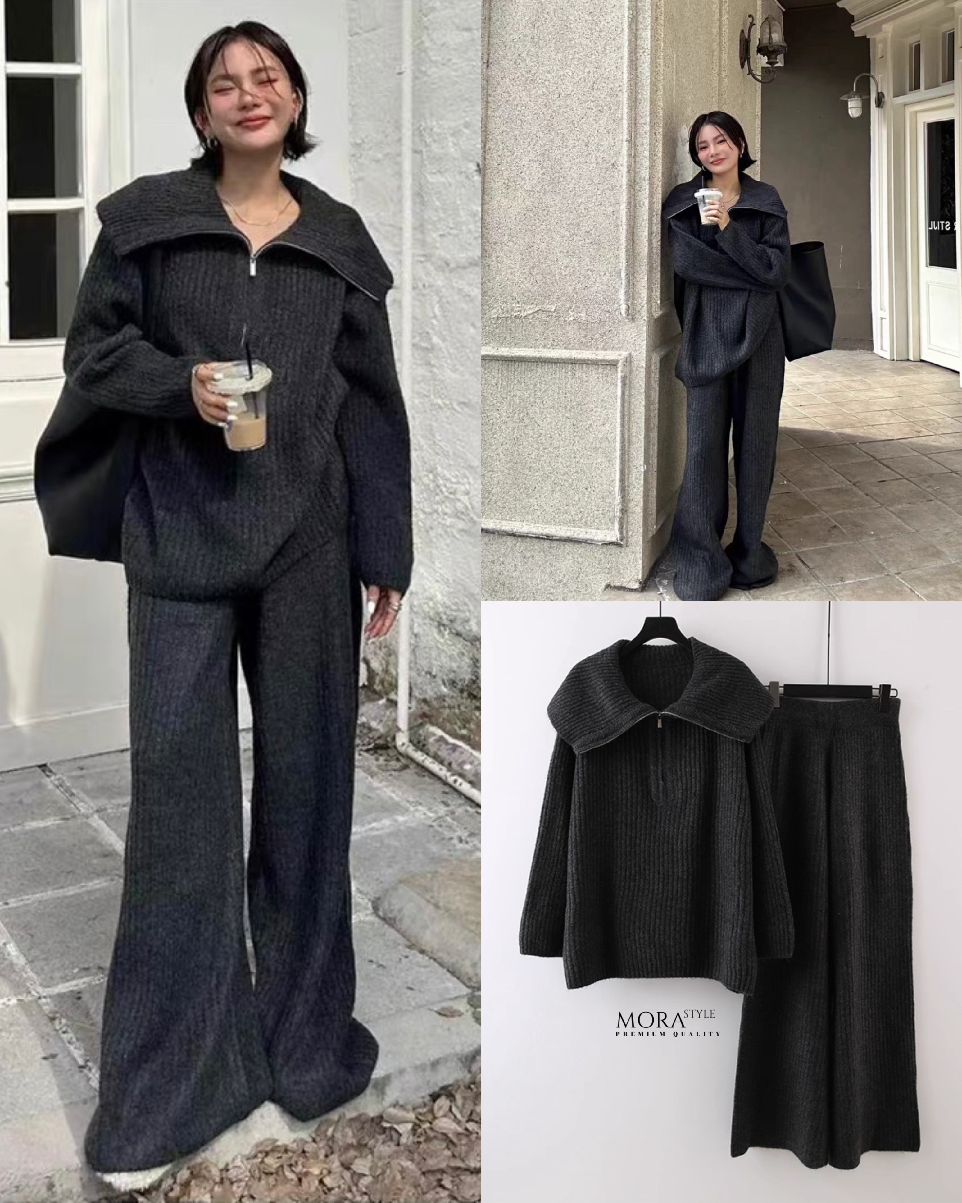 เซ็ท 2 ชิ้น เสื้อไหมพรมแขนยาวมีซิปรูดช่วงคอ มาพร้อมกับกางเกงขายาวผ้ายืดหยุ่นใส่สบาย เป็นงานไหมพรหมผ้าร่องทั้งเซ็ท เป็นอีกหนึ่งคอลเลคชั่นแนะนำสำหรับหนาวนี้เลยค่าาา