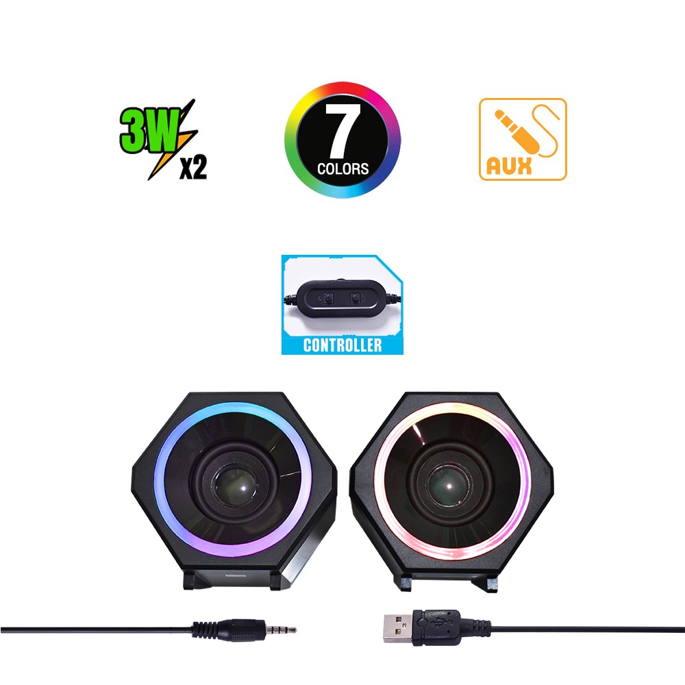 OKER SP-859 MULTIMEDIA SPEAKERS ไฟเรืองแสง 3w. x2 SP-OK-20-859XX