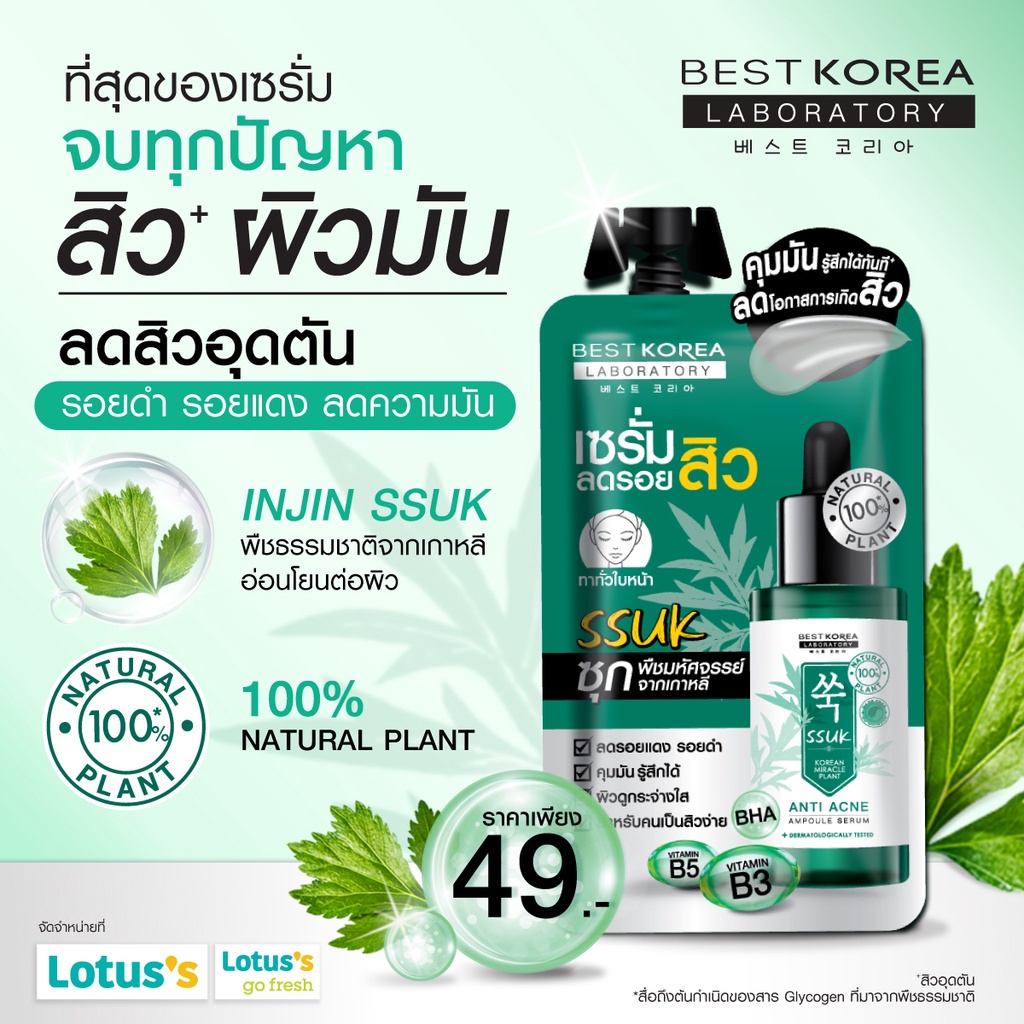 (6ซอง/กล่อง) Best Korea Anti-Acne (Fast / Ampole) Serum 10ml. เบสท์ โคเรีย เซรั่มแต้มสิว / เซรั่มลดรอยสิว 10มล.