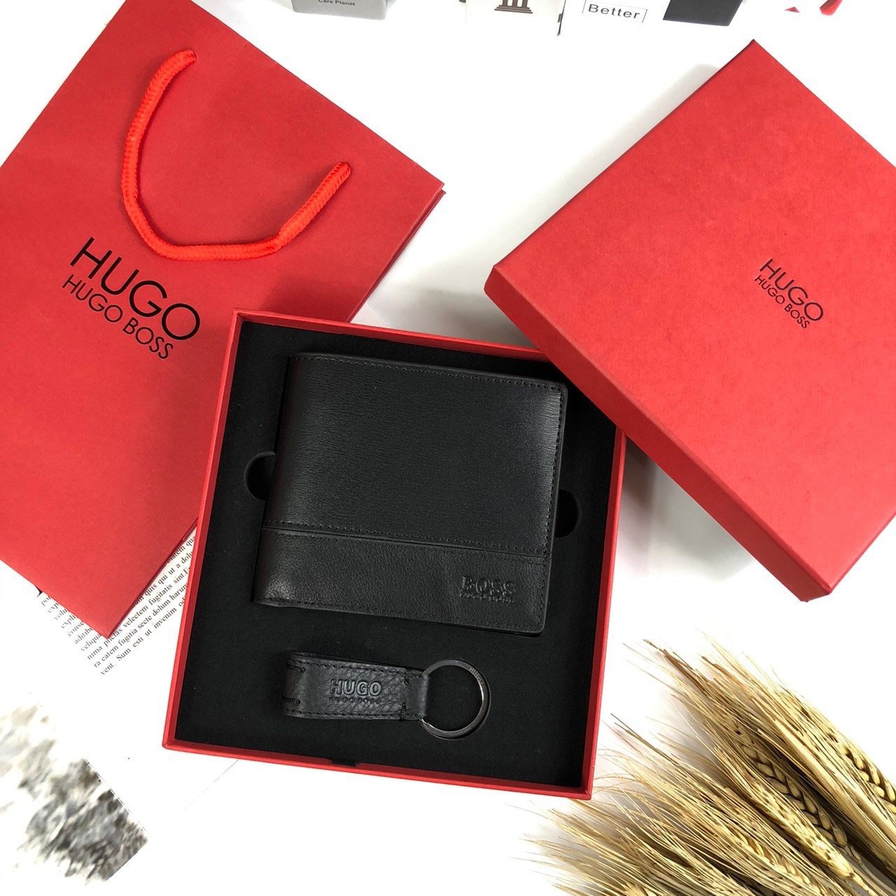 กระเป๋าสตางค์ผู้ชายแบรนด์เนมฮิวโก้บอส HUGO BOSS Short Wallet with Key Set