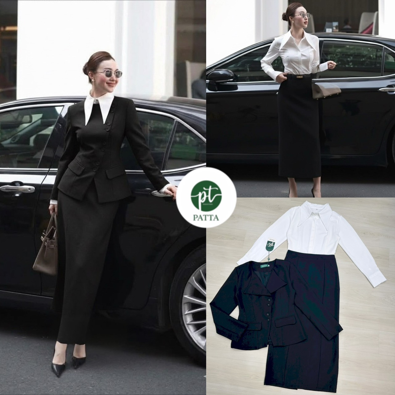 Set 3ชิ้น สุดคุ้ม เสื้อคลุมเบเซอร์แขนยาว สีดำ ดีเทลกระดุมหน้ายาว และกระเป๋าหน้าใช้งานได้จริง มาพร้อมเสื้อเซิ้ตคอปกสีขาวผ้านิ่มใส่สบาย แมทซ์กับกระโปรงยาวทรงสอบสีดำ ดีเทลแต่งผ่าหลังยาว (ซิปหลัง) ใส่คู่กัน สวย เนื้อผ้าดีสุดๆ ลุคCEO ติดแกรม