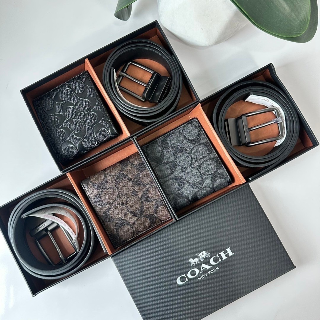 กระเป๋าสตางค์และเข็มขัดผู้ชายไฉโซเท่ห์ ๆ สมาร์ท ๆ แบรนด์เนมโค้ช Coach Short Wallet with Belt Set