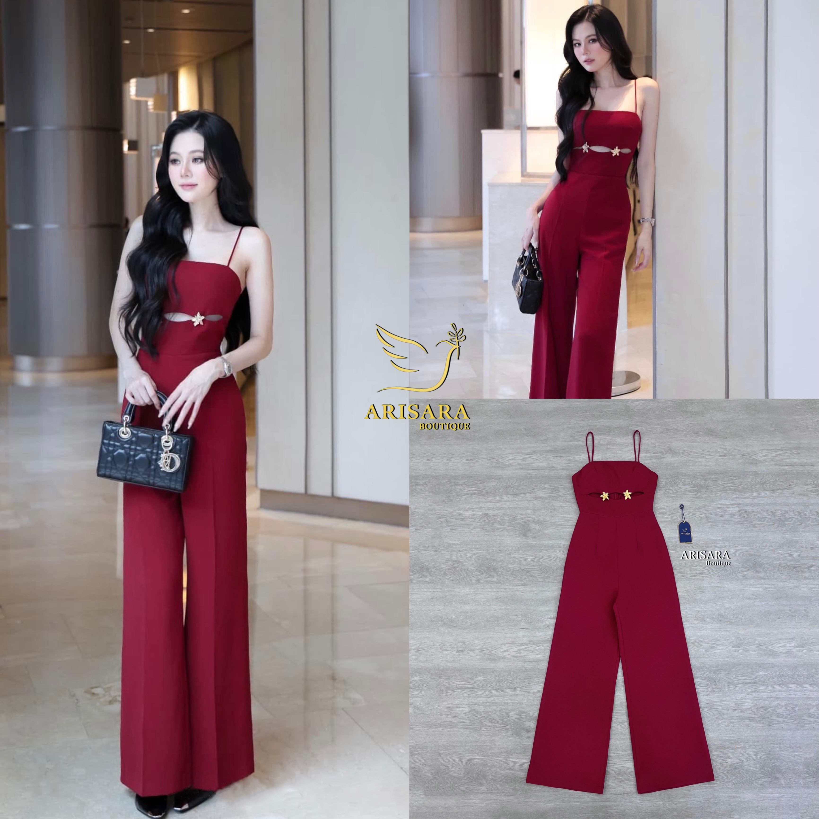 DETAIL : สวย หรู ดูดี Jumpsuit สีแดงเบอร์กันดี ขับผิวสุดๆ เพิ่มดีเทลด้วยเข็มกลัดดอกไม้สีทอง มีฟองน้ำเสริมทรง ซิปด้านหลัง ซับในทั้งชุด ดูดีสุดๆ ห้ามพลาดเลยค่ะชุดนี้ ❣️