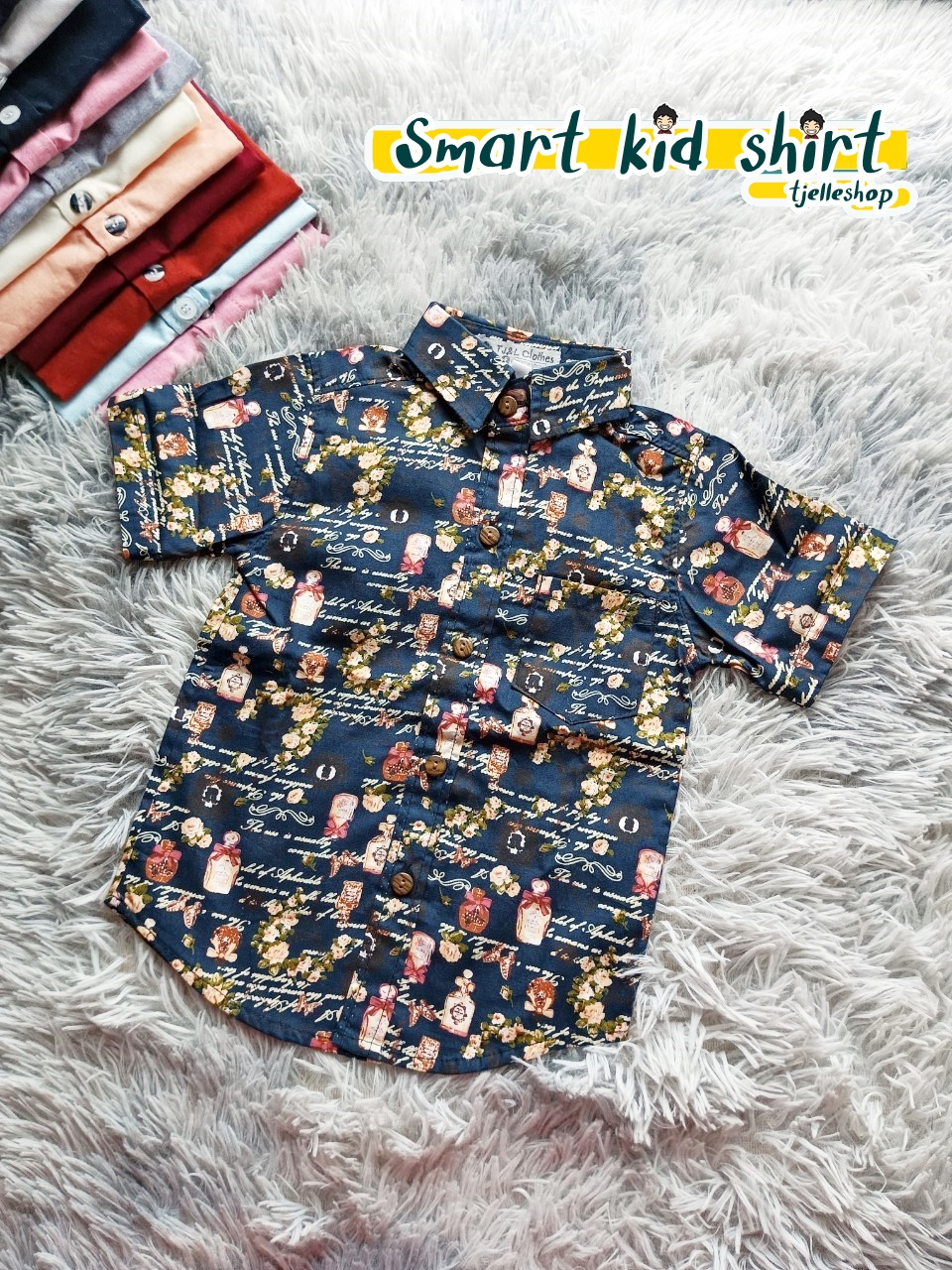 เสื้อเชิ้ตเด็ก แขนสั้น คอปก ลาย perfume