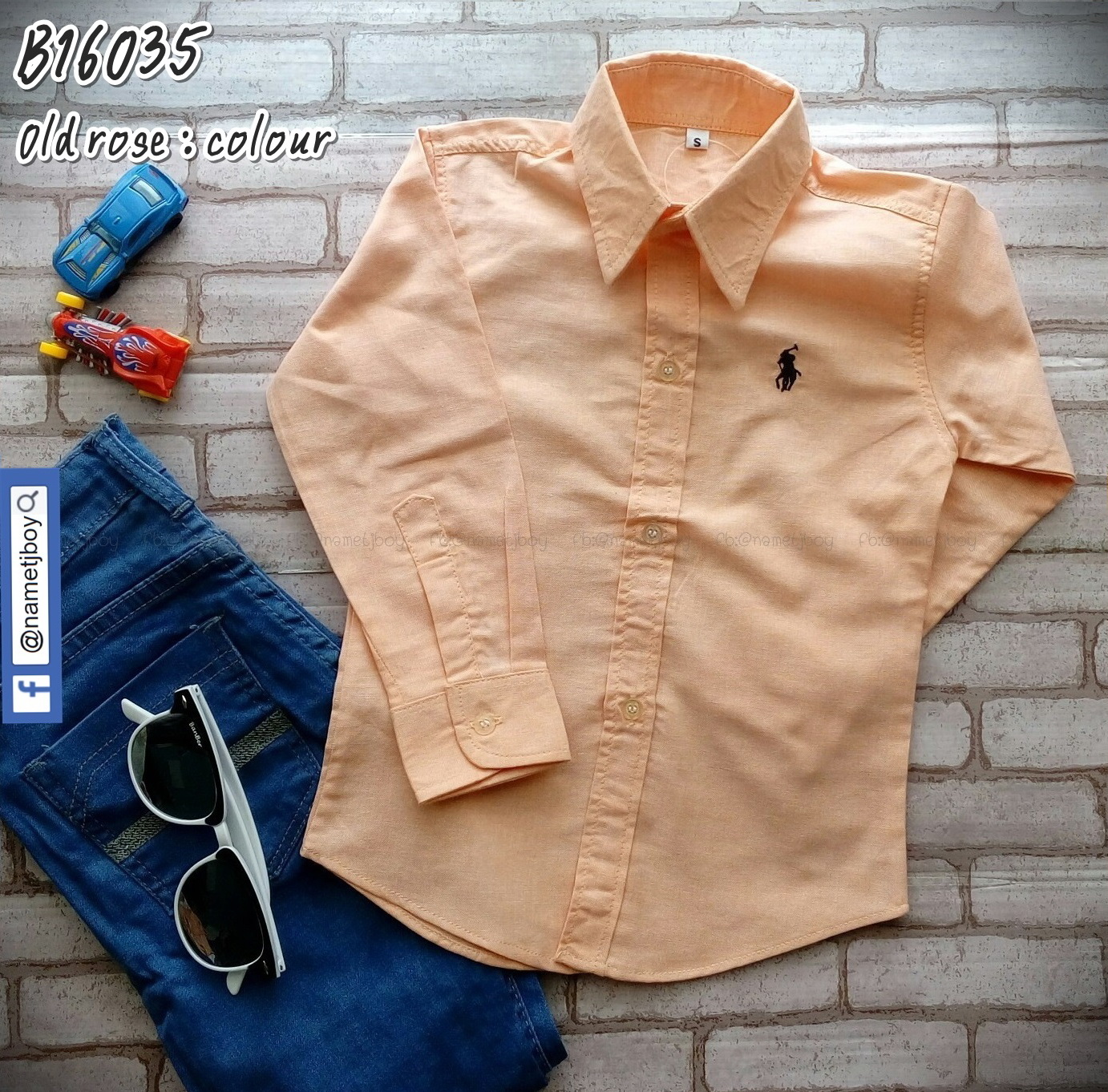 B16035 เสื้อเชิ้ตเด็ก แขนยาวสีโอรส