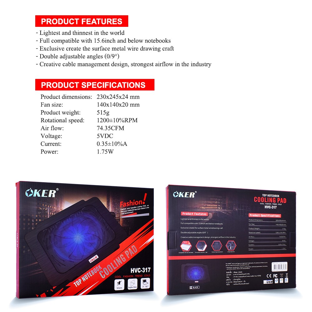 HVC-317 OKER Big FAN NOTEBOOK มีไฟ FA-OK-NB-VC317