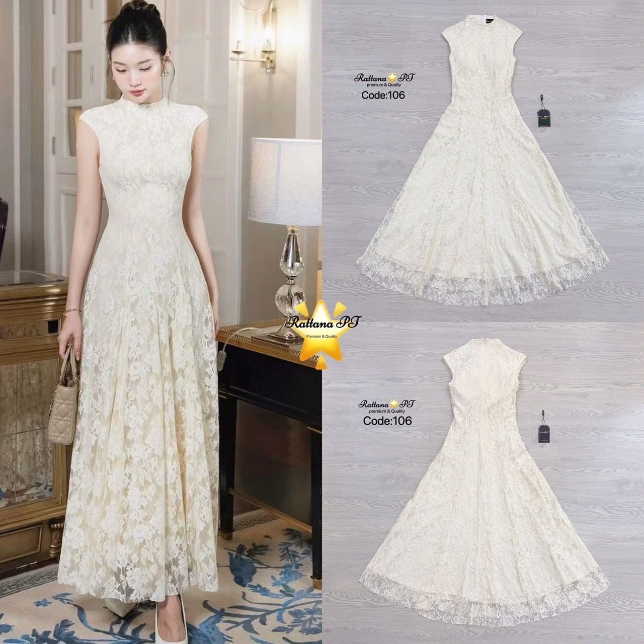 เดรสยาวลูกไม้ทั้งชุด ทรงสวยมาก ละมุนที่สุด เรียบหรูดูดี จะใส่ออกงาน งานบวช งานแต่ง ใส่แล้วดูงามสง่า เนื้อผ้าดีมากชุดมีซับใน หน้าอกมีฟองน้ำ มีซิบด้านหลัง ✨✨✨