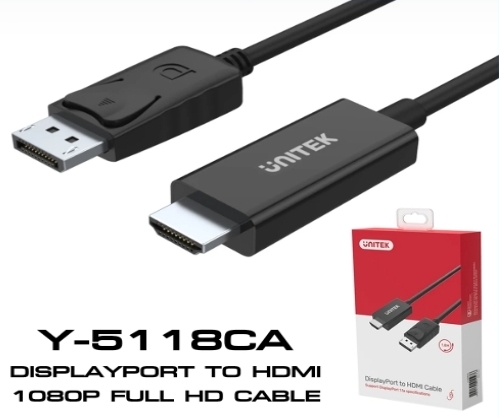 Y-5118CA UNITEK DisplayPort to HDMI 1080P Full HD Cable 1.8m SKU-02350