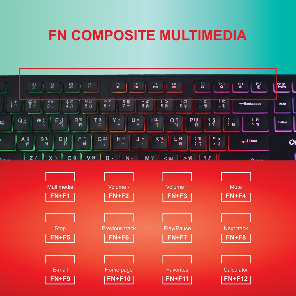 OKER VA-59 OKER VAMPIRE KEYBOARD USB MULI BACKLIGHT VA59 KB-UB-OK-VA59BK