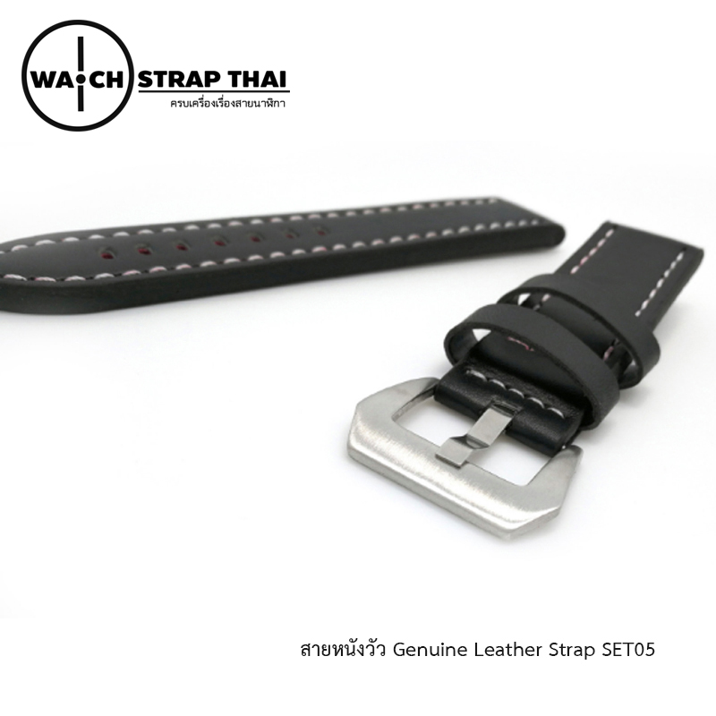 สายนาฬิกา สายนาฬิกาหนังวัว SET05 Leather Strap สีดำ Black ขนาด 22,24 มม สำหรับ Panerai,seiko