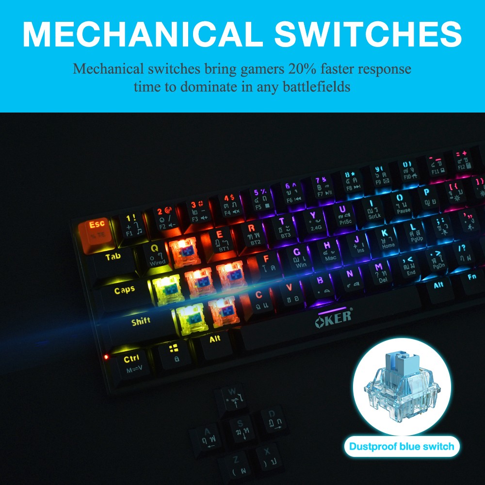 K69 OKER 3 MODES MECHANICAL KEYBOARD OKER K69(BT5.2+2.4G+TYPE-C)ไฟ LED SKU-02782