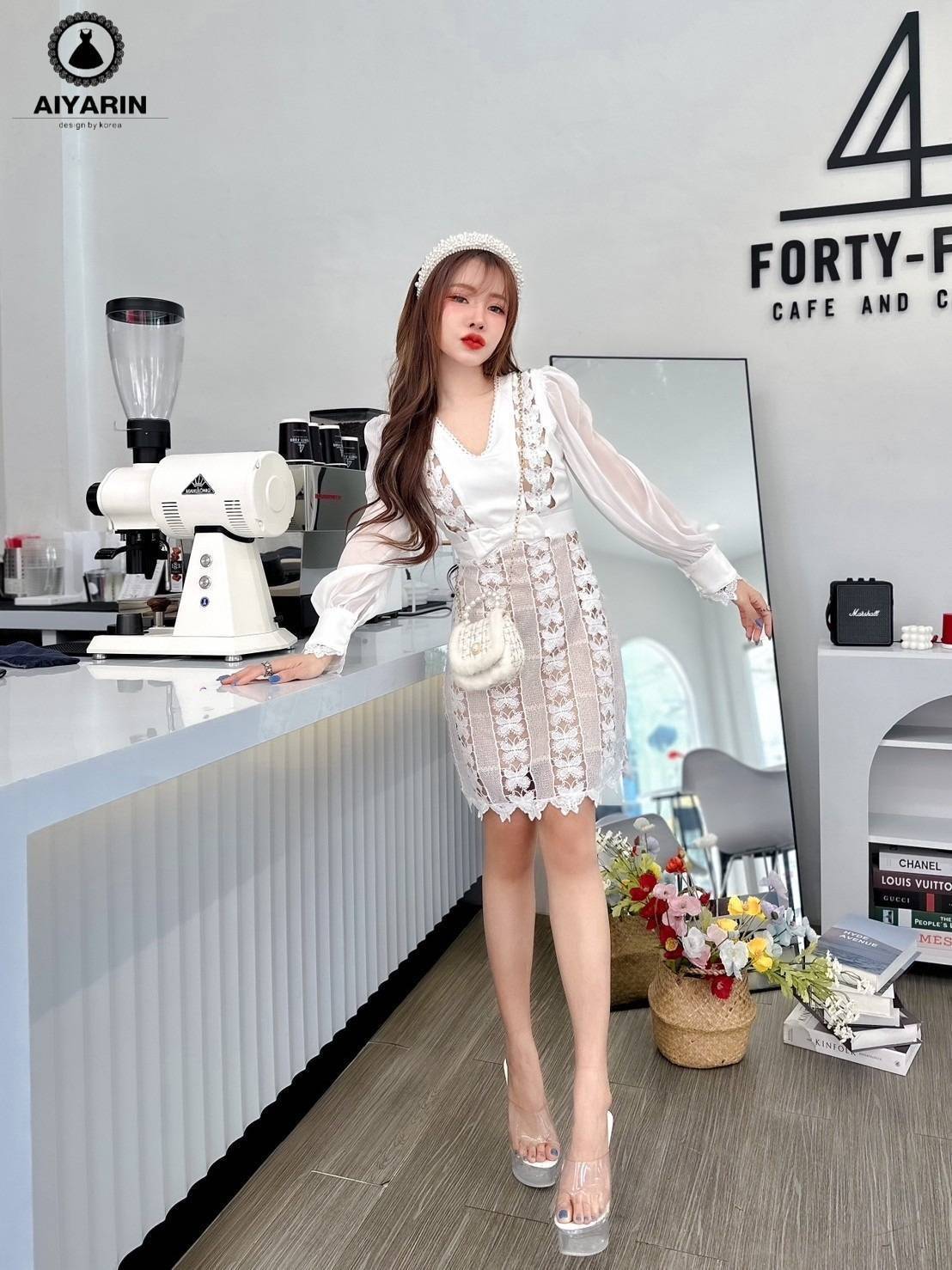 เดรสสีขาวครีมลูกไม้ไฮโซเรียบหรูดูแพงงานป้ายใส่ออกงาน งานบวช งานแต่ง งานพิธี ใส่เที่ยวได้ -Size M