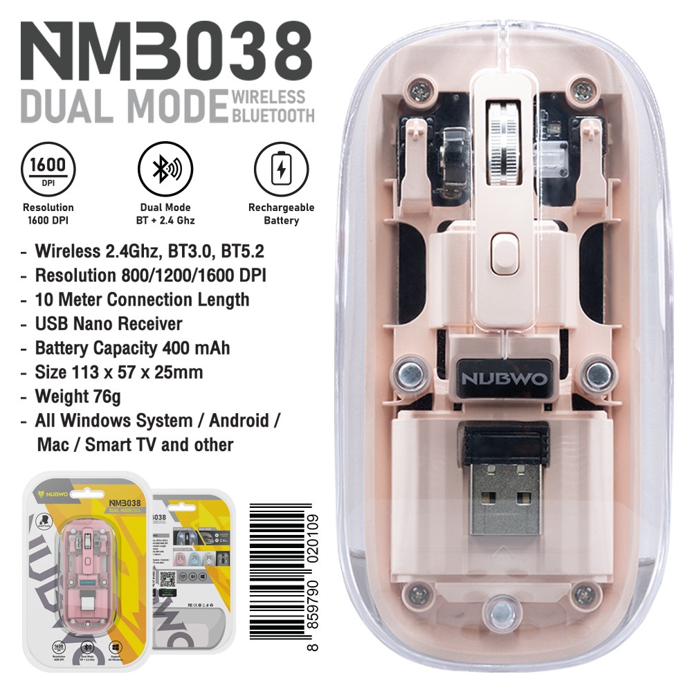 NM3038 NUBWO USB MOUSE Wireless 2.4Ghz, BT3.0, BT5.2 SKU-02964