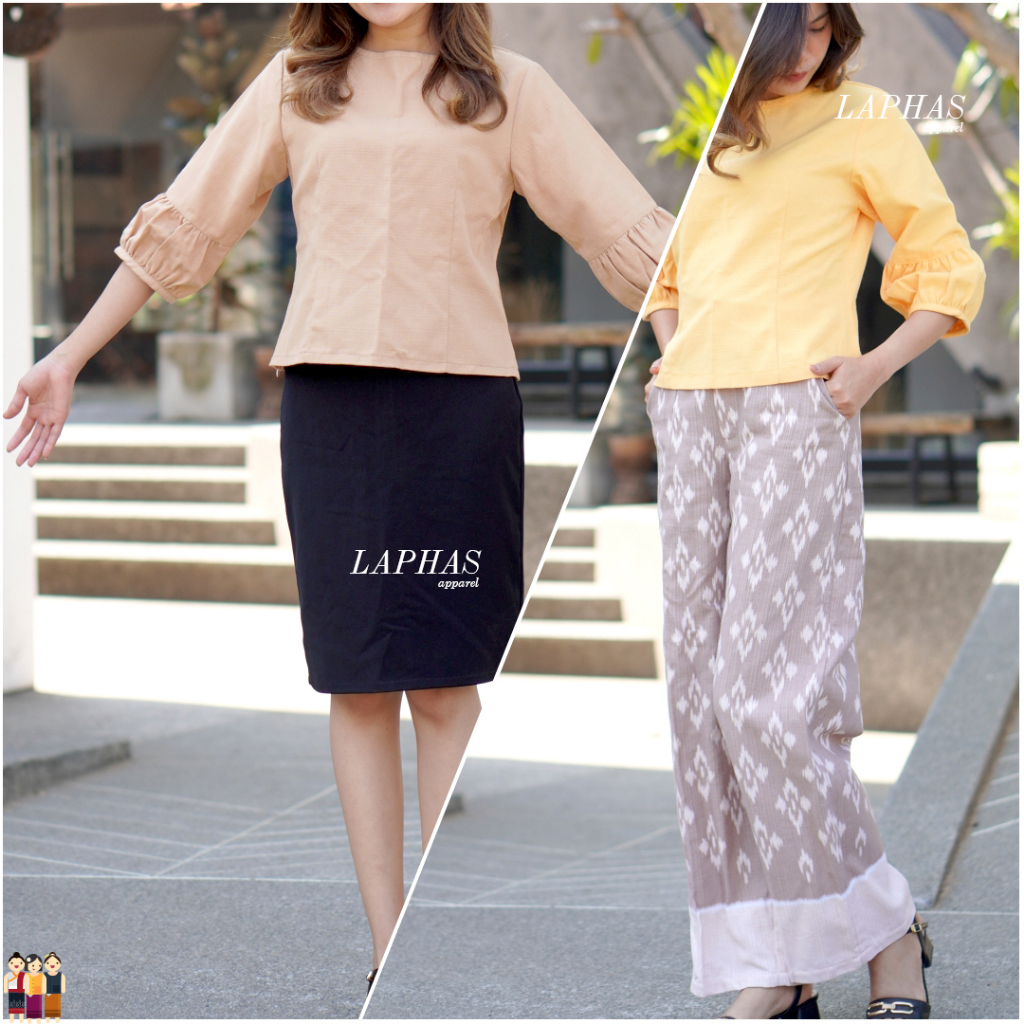 เสื้อแขนพอง [มีสีให้เลือก] ผ้าฝ้ายฝอกนุ่ม 100% กระดุมหลัง เสื้อผ้าฝ้ายคอกลม LOOM Women Clothing