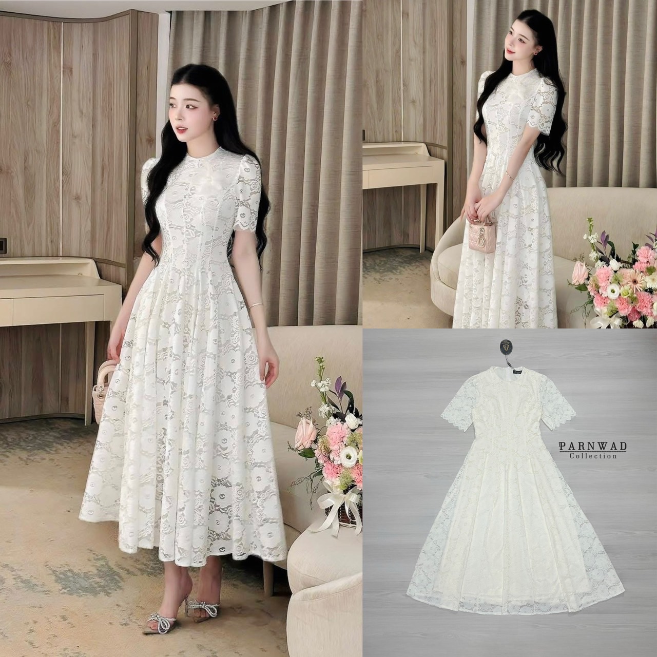 เดรสลูกไม้เนื้อนิ่มตัวยาว ลายลูกไม้สวยงาม ซับในนิ่มทั้งชุด ตีเกล็ดหน้าเพื่อความสวยงาม ชุดนี้ต้องมีน๊าสายงานบุญใส่ได้ตลอดเลยค่า #parnwadcollection #ชุดงานบุญ #ชุดไทย #ชุดไปวัด #งานตามหา