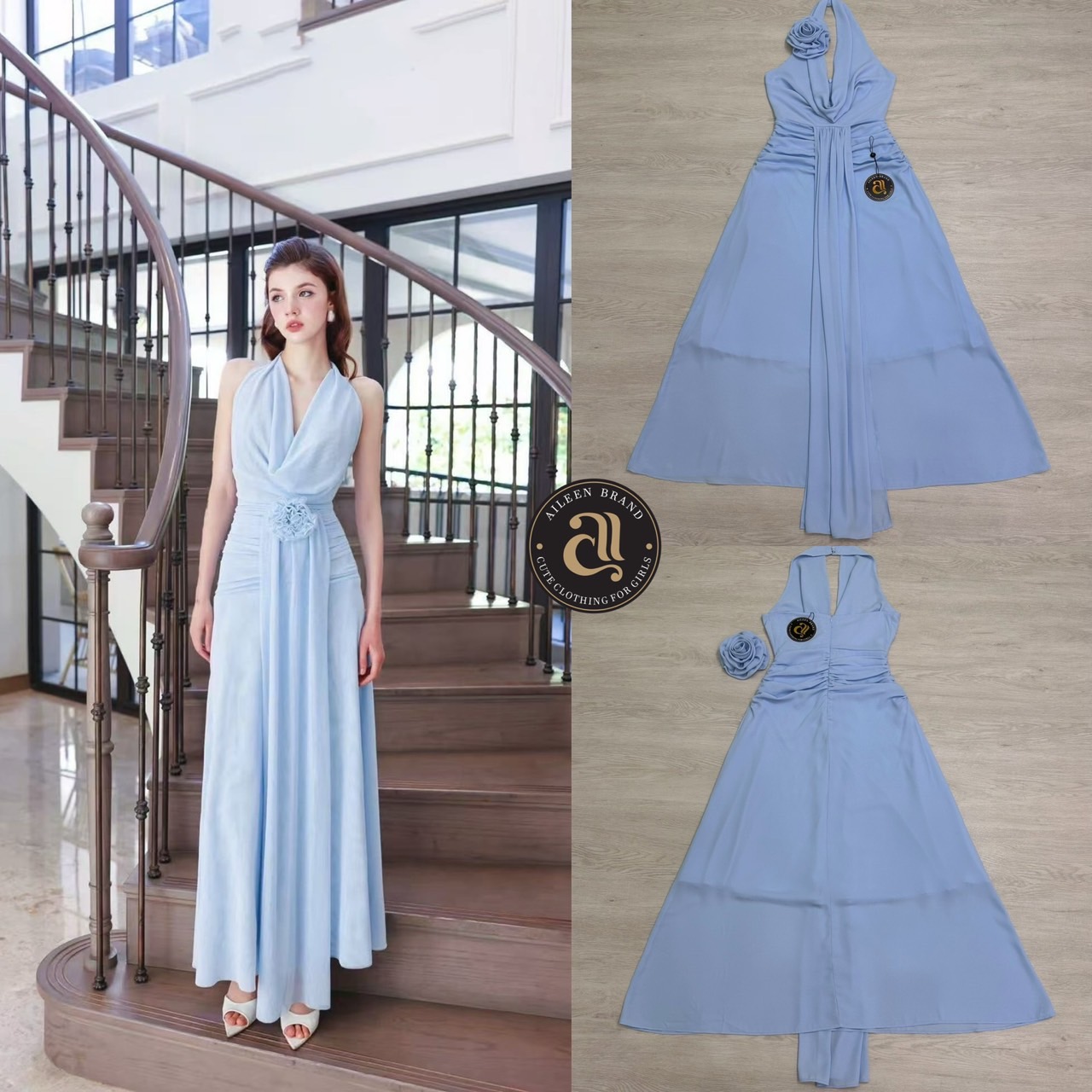 งานป้าย : Aileen Brand จัดจำหน่ายโดย : Aileen 👗 เดรสซีฟองคล้องคอ ดีเทลช่วงคอถ่วง แต่งจับจีบช่วงเอว ปล่อยชายผ้าตรงกลางยาวพริ้ว ตัวกระโปรงบานออก มีชับใน ซิปหลังอย่างดี มาพร้อมเข้มกลัดดอกไม้สีเดียวกับชุด อลังสุดๆ ใส่ออกมาดูสวย หรู สุดๆค่ะ