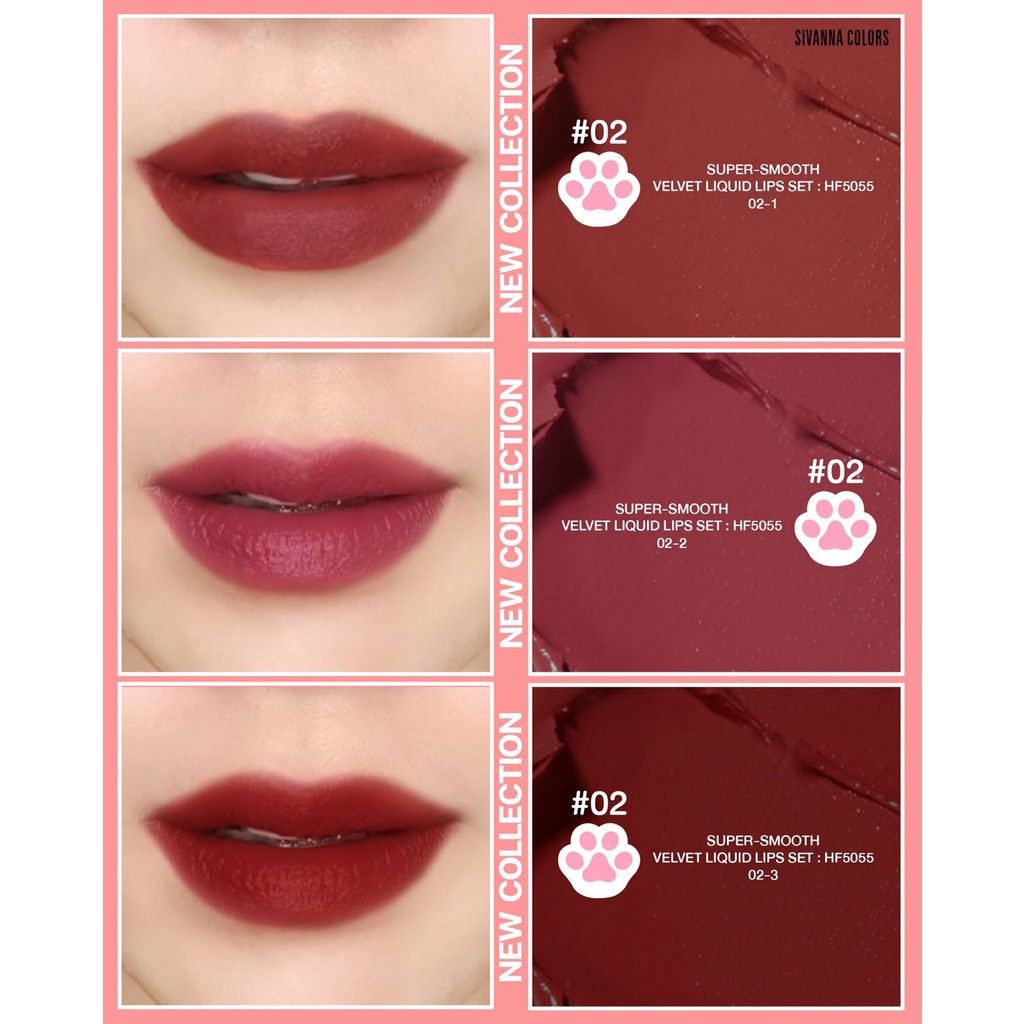 Sivanna Colors Super-Smooth Velvet Liquid Lip Set HF5055 ซีเวียน่า ลิป เซทอุ้งเท้าเหมียว