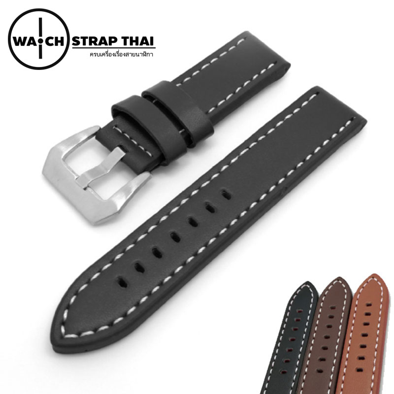 สายนาฬิกา สายนาฬิกาหนังวัว SET05 Leather Strap สีดำ Black ขนาด 22,24 มม สำหรับ Panerai,seiko
