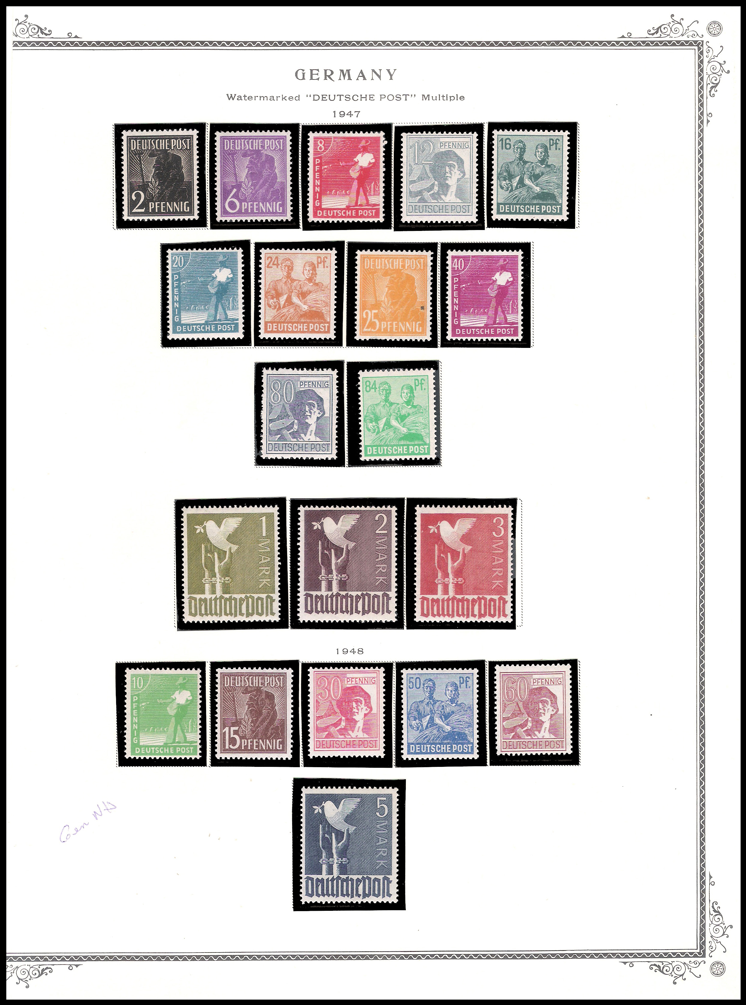 3 SHEETS 1946-1947 GERMANY Watermarked "DEUTSCHE POST" Multiple