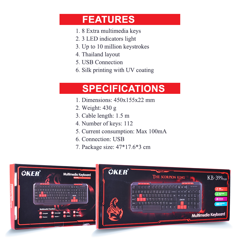 OKER KB-399PLUS OKER MULTIMEDIA KEYBOARD USB KB-UB-OK-399PL