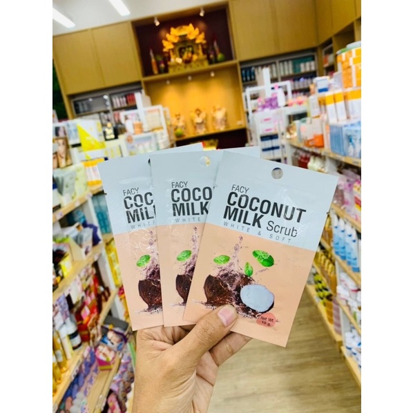 Facy Facial Mask & Scrub 10g ( 1ซอง ) มี 3 สูตร สาหร่ายทะเล, มะพร้าว, ทองคำ เฟซี่ มาส์ก+ สครับ