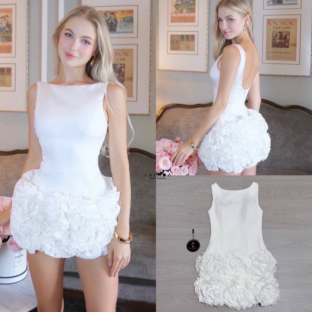 มินิเดรสแขนกุด แต่งดอกไม้ช่วงล่าง ทรงพอดีตัว เว้าช่วงหลัง อกเสริมฟองน้ำตัดเย็บอย่างดี การันตีงานคุณภาพ ชุดถ่ายรูป#งาตามหา#งานป้าย #ชุดงานแต่ง #ชุดออกงาน #ชุดไปงาน#ชุดเวียดนาม #ชุดอาฟเตอร์ปาร์ตี้ #ชุดเจ้าสาว