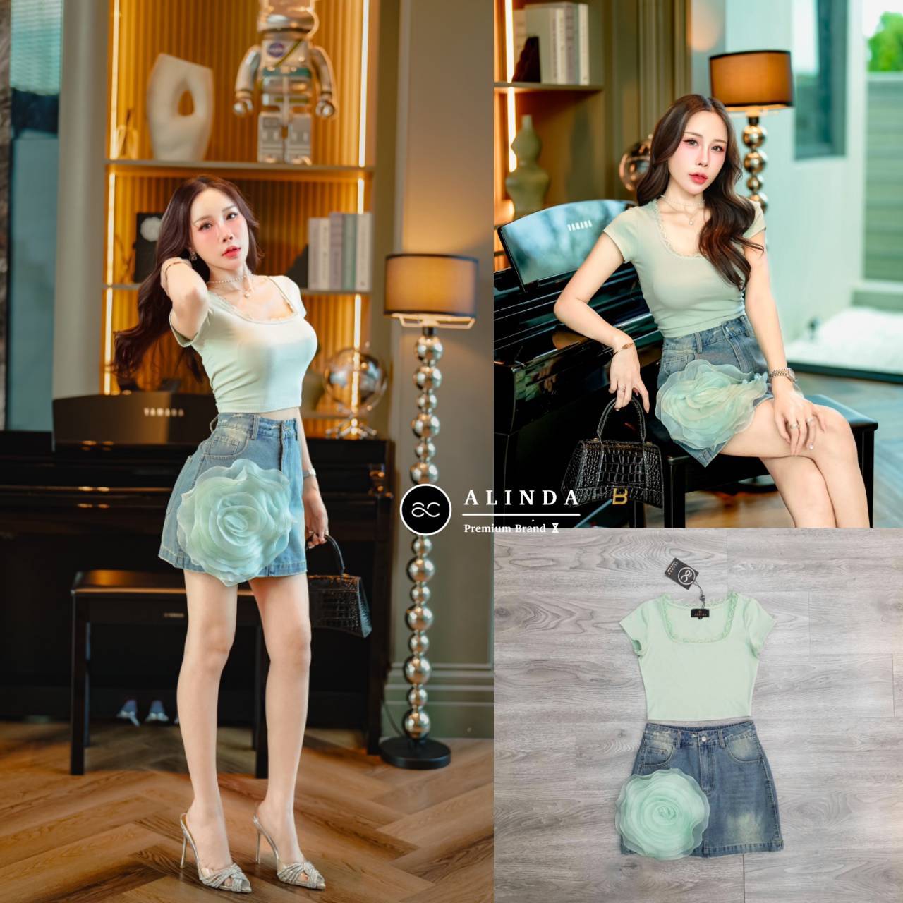 ชุดเซ็ทน้องกุหลาบสีมินท์สุดฮอตเข้าแล้วนะค้าา ชุดนี้ต้องทันนะคะ ชุดนี้ตัวเสื้อเป็นเสื้อยืดทรงมินิครอปแขนเต่อคอเหลี่ยม ผ้าเนื้อนิ่มมากค่ะ ใส่สบายเข้ารูปพอดีตัว #งานป้าย #alinda #ชุดเซ็ท #งานป้ายอลินดา #งานป้ายalinda #งานป้ายผ้าทอ #ชุดเซ็ทสวย #เดรสสวย #เดรสย