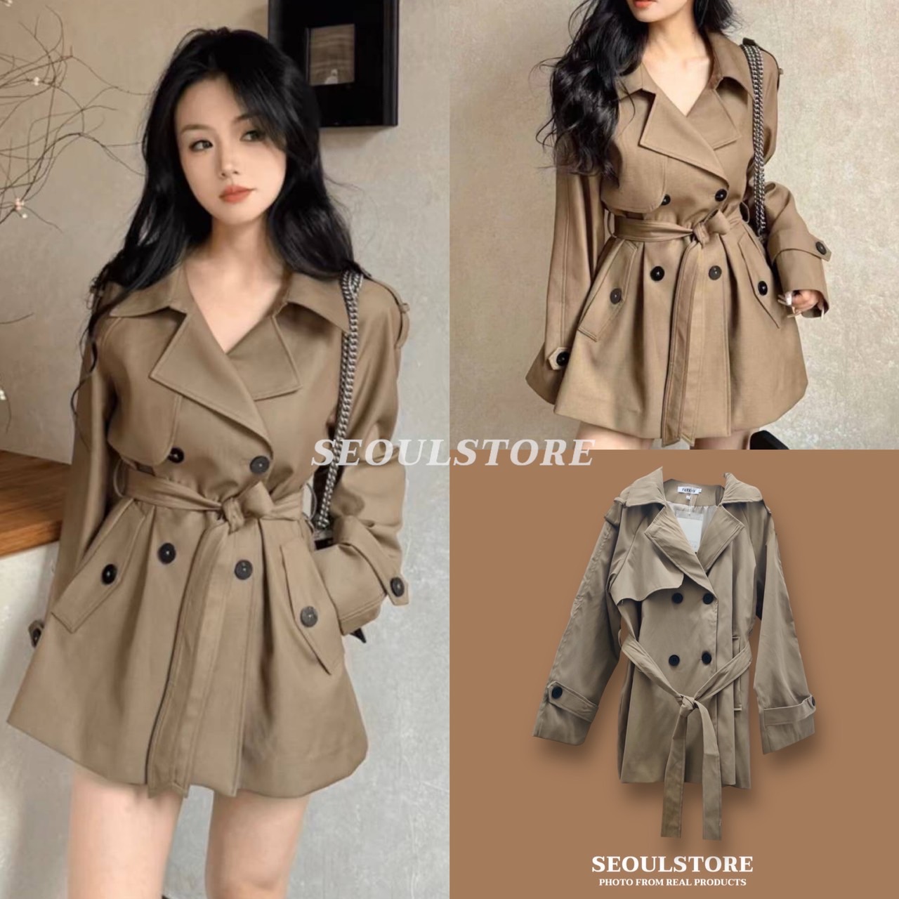 เสื้อโค้ทคลุมแขนยาวคอปก สไตล์เกาหลี มีผ้าผูกเอวใส่ เข้ารูปสวย เนื้อผ้าดีมาใส่อุ่น สบายค่ะ