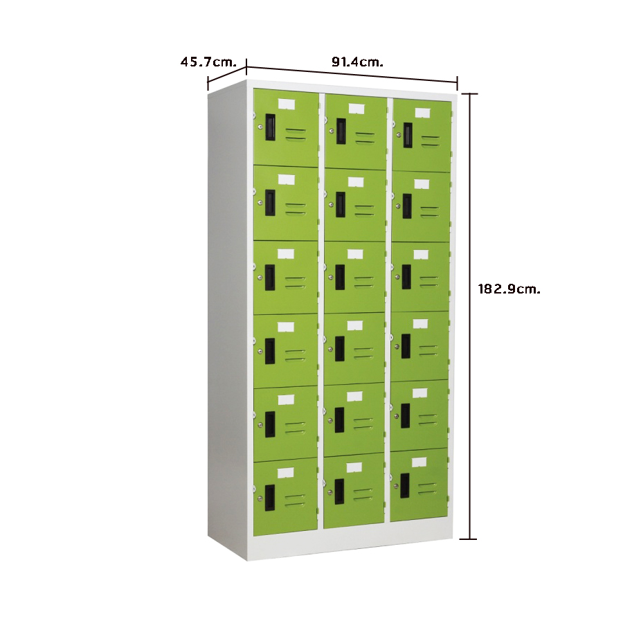 ตู้ล็อคเกอร์ รุ่น LK-018 บานเปิด 18 ประตู สีเขียว,แดง,น้ำเงิน,ส้ม