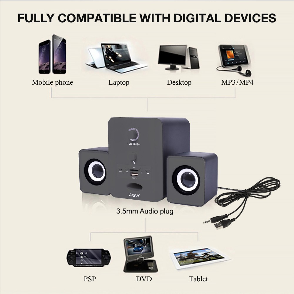 OKER SP-525 OKER DESKTOP SPEAKERS 2.1 USB/5W. SP-OK-21-525xx