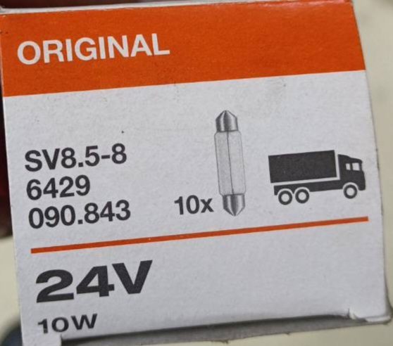 OSRAM หลอดไฟฟิวส์ 24V10W ขนาด 10x43 หลอดไฟในเก๋ง ไฟในห้องโดยสาร ไฟส่องป้ายทะเบียน ราคา ด้านหน้าคือราคาหลอดละ ด้านหลังคือราคา กล่องละ 1 กล่องมี 10 หลอด