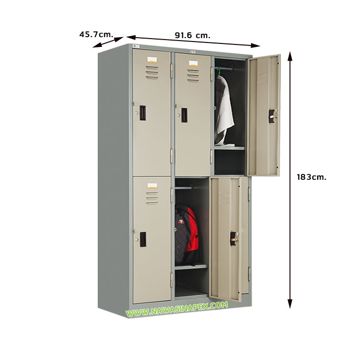 ตู้เสื้อผ้าเหล็กล็อคเกอร์ 6 ประตู LK-006