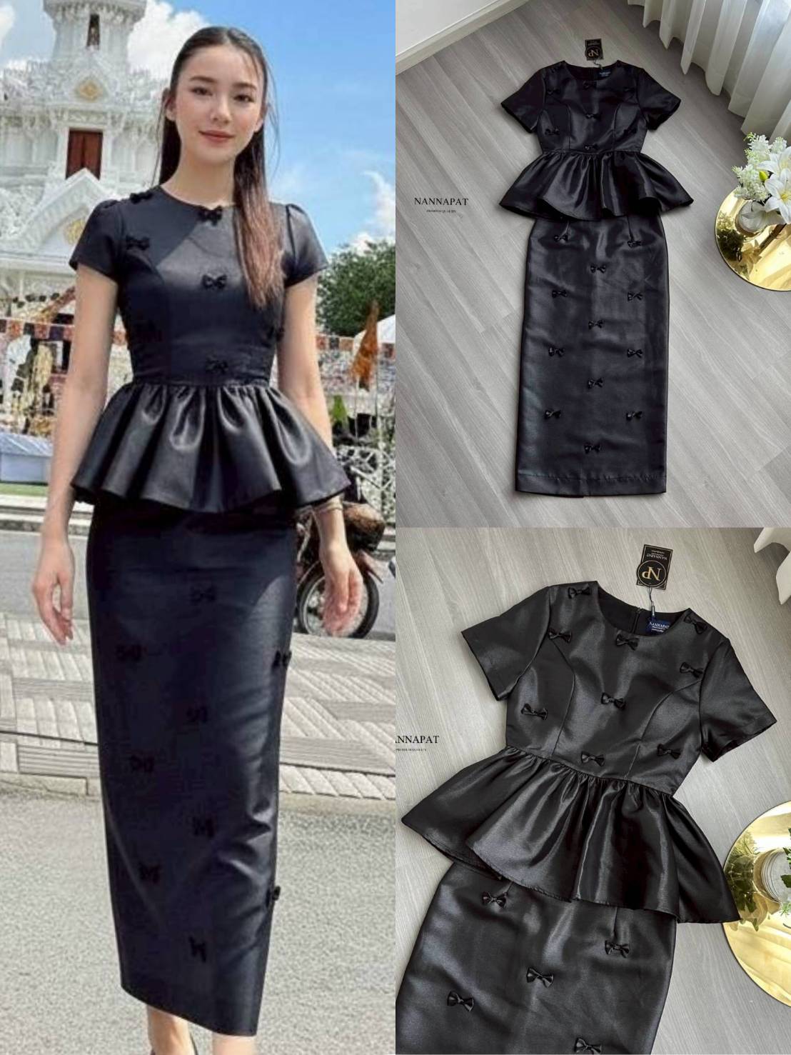 เซ็ทกระโปรงดำ สวย สุภาพ ดูดี งานคล้ายผ้าไหมเลยนะคะ อย่างกับชุดที่ขายราคาเป็นพัน เสื้อน่ารัก ซิปหลัง มีฟองน้ำอก กระโปรงก็ทรงสวย ทั้งเสื้อ กระโปรง เค้าจะแต่งโบว์เล็กๆทั้งตัว น่ารักดูดี ใส่ทำงานได้คะ