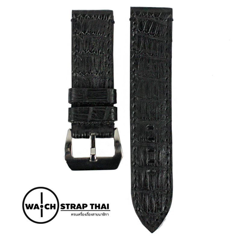 สายนาฬิกาหนังจระเข้แท้สำหรับ Panerai (Pam) Genuine Crocodile Leather Watch Strap Black ด้ายดำ ขนาด 24mm
