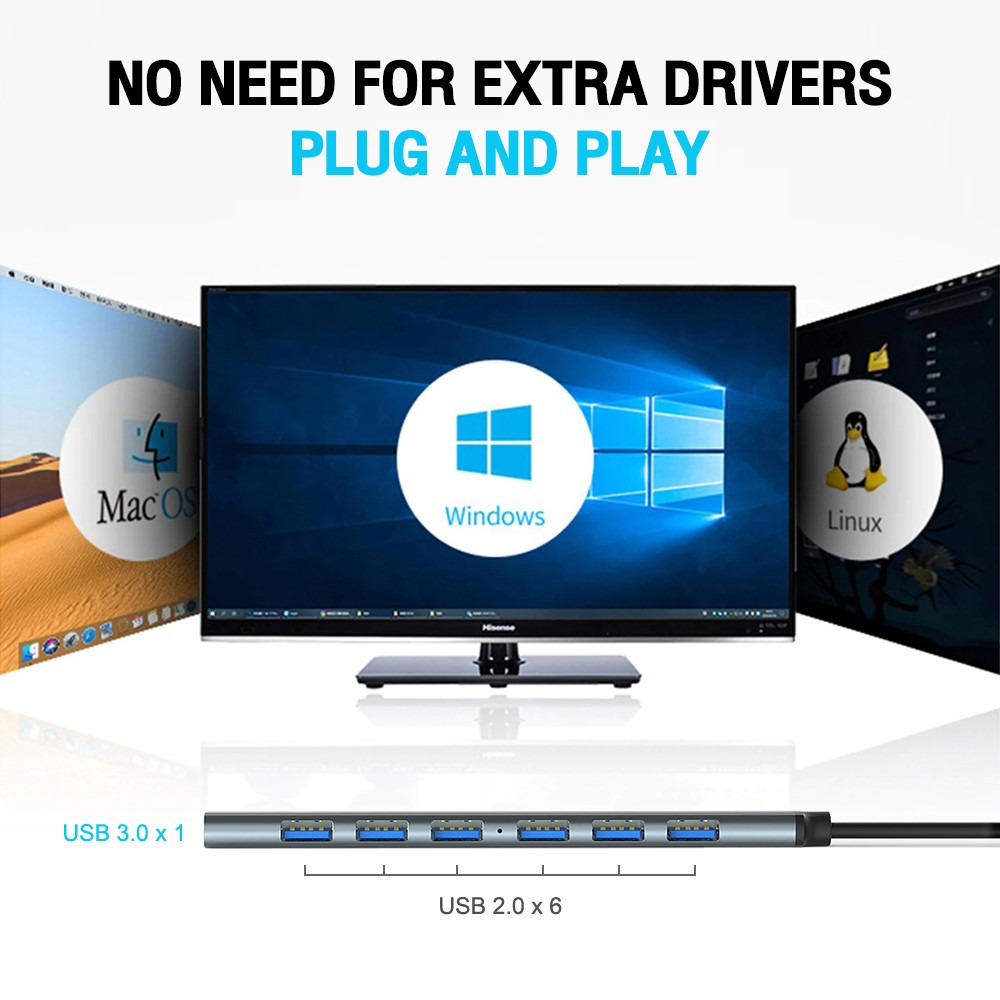 H-348 OKER USB 3.0+TYPE-C 7in2 HUB +7 PORTS HB-7P-OK-H348G