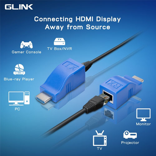 GL033 GLINK HDMI EXTENDER ETHERNET RJ45 UP TO30M. DA-GO-HM-GL033