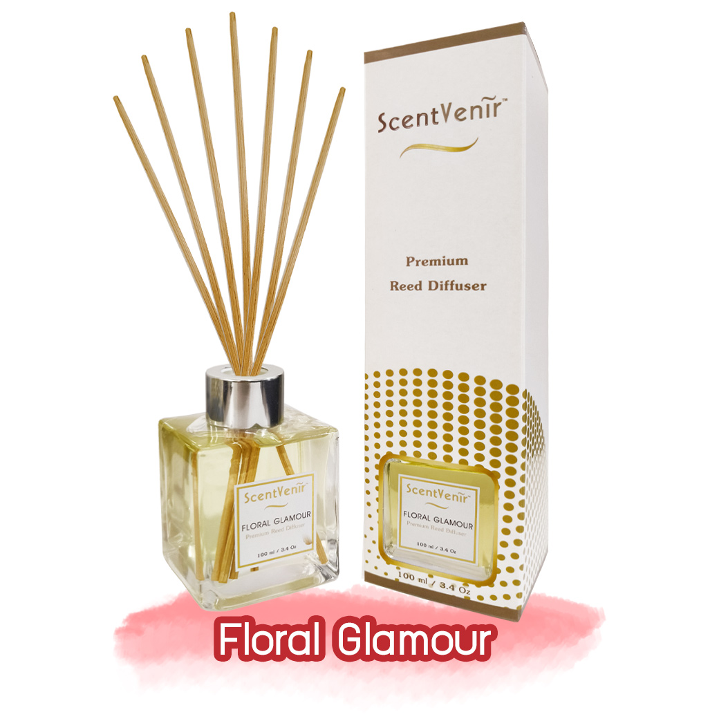 ScentVenir FLORAL GLAMOUR Scent Diffuser น้ำหอมกระจายกลิ่น น้ำหอมปรับอากาศ ไม้หวาย ก้านไม้ ก้านหวาย ก้านไม้หอม กลิ่น ฟลอรัล กลามัวร์ สัมผัสกับกลิ่นแห่งหมู่มวลดอกไม้ หอมหวาน สดชื่น อโรม่า สูตรน้ำมันหอมระเหยแท้กับหัวน้ำหอมเกรดสูง ขนาด 100ml ใช้นาน 5 เดือน